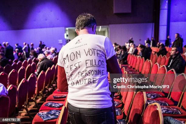 Supporters, came to listen to candidate's speech of Les Republicains right wing Party for the 2017 French Presidential Election during his Campaign...