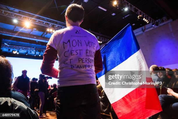Supporters, came to listen to candidate's speech of Les Republicains right wing Party for the 2017 French Presidential Election during his Campaign...