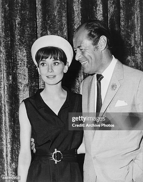 Actors Audrey Hepburn and Rex Harrison at Warner Brothers Burbank Studios in California, before the start of filming on George Cukor's musical, 'My...