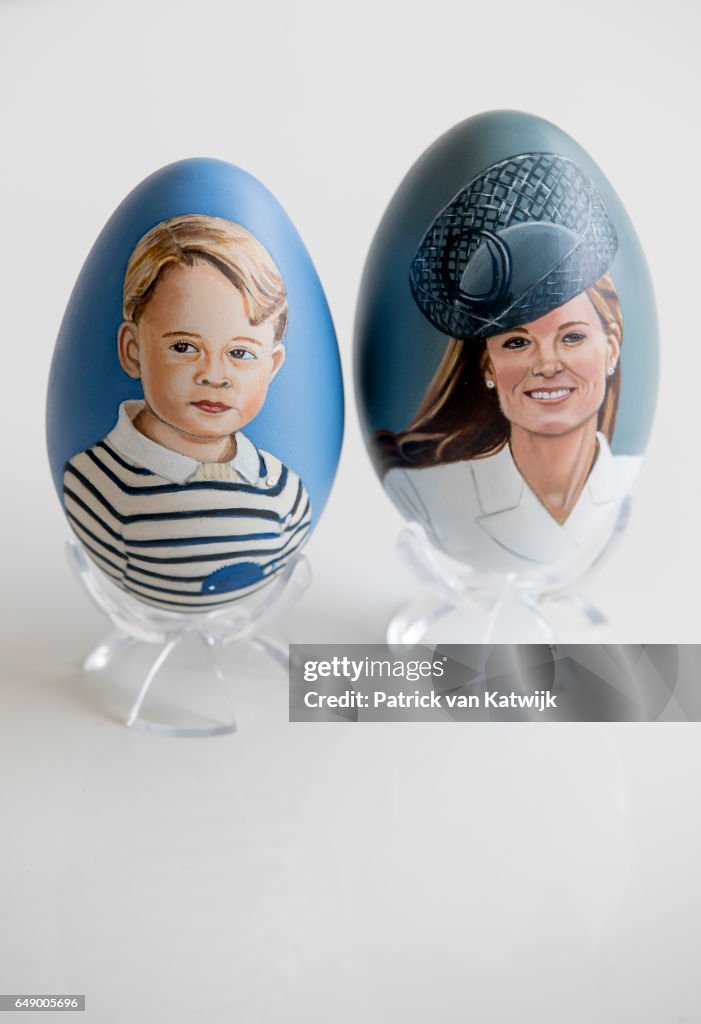 Hand painted eggs with portraits of the royals in Roelofarendsveen