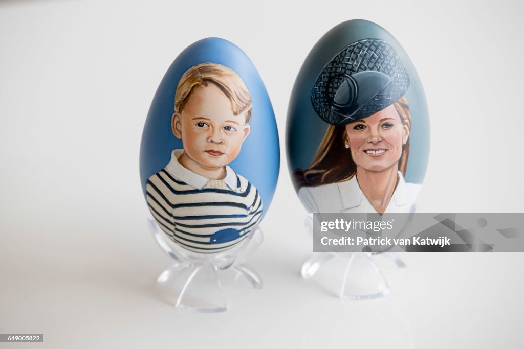 Hand painted eggs with portraits of the royals in Roelofarendsveen