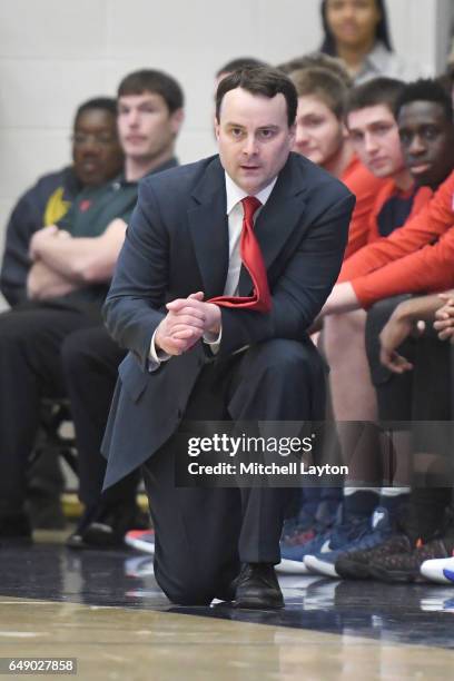 Head coach Archie Miller of the Dayton Flyers looks on during a college basketball game against the George Washington Colonials at the Smith Center...