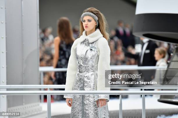 Lindsey Wixson is seen on the runway during the finale of the Chanel show as part of the Paris Fashion Week Womenswear Fall/Winter 2017/2018 on March...