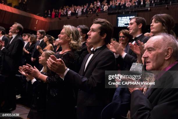 The 42nd Cesars Award ceremony in Paris at the Salle Pleyel on February 24, 2017. Standing ovation for the actor Jean-Paul Belmondo, at the first...