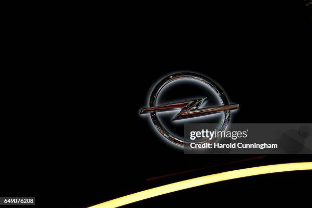 An Opel logo is shown during the 87th Geneva International Motor Show on March 7, 2017 in Geneva, Switzerland. The International Motor Show showcases...