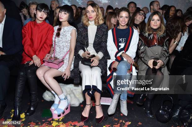 Kozue Hakimoto,Mademoiselle Yulia,Candela Novembre,Helena Bordon and Miroslava Duma attend the Moncler Gamme Rouge show as part of the Paris Fashion...