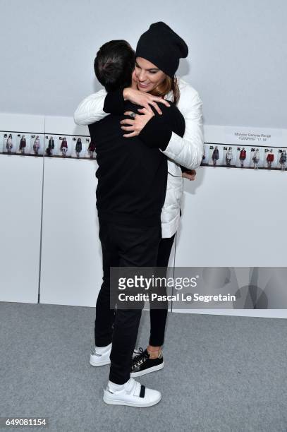Giambattista Valli and Bianca Brandolini d'Adda greet each other after the Moncler Gamme Rouge show as part of the Paris Fashion Week Womenswear...
