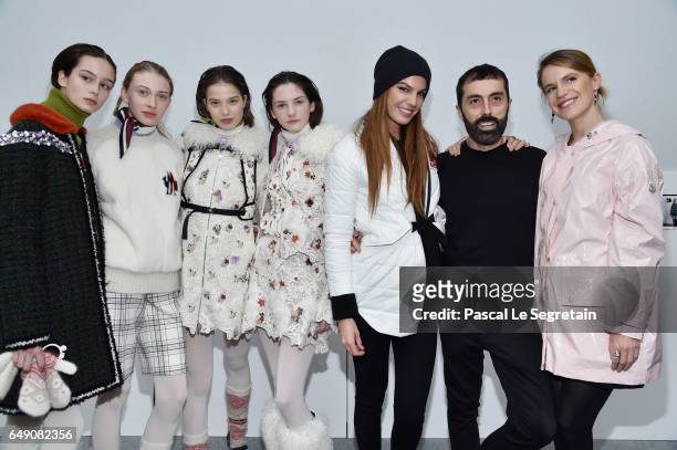 Models pose with Bianca Brandolini d'Adda,Giambattista Valli and Eugenie Niarchos after the Moncler Gamme Rouge show as part of the Paris Fashion...