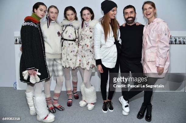 Models pose with Bianca Brandolini d'Adda,Giambattista Valli and Eugenie Niarchos after the Moncler Gamme Rouge show as part of the Paris Fashion...