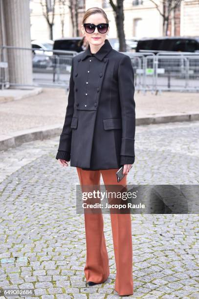 Olivia Palermo is seen arriving at Miu Miu fashion show during the Paris Fashion Week Womenswear Fall/Winter 2017/2018 on March 7, 2017 in Paris,...