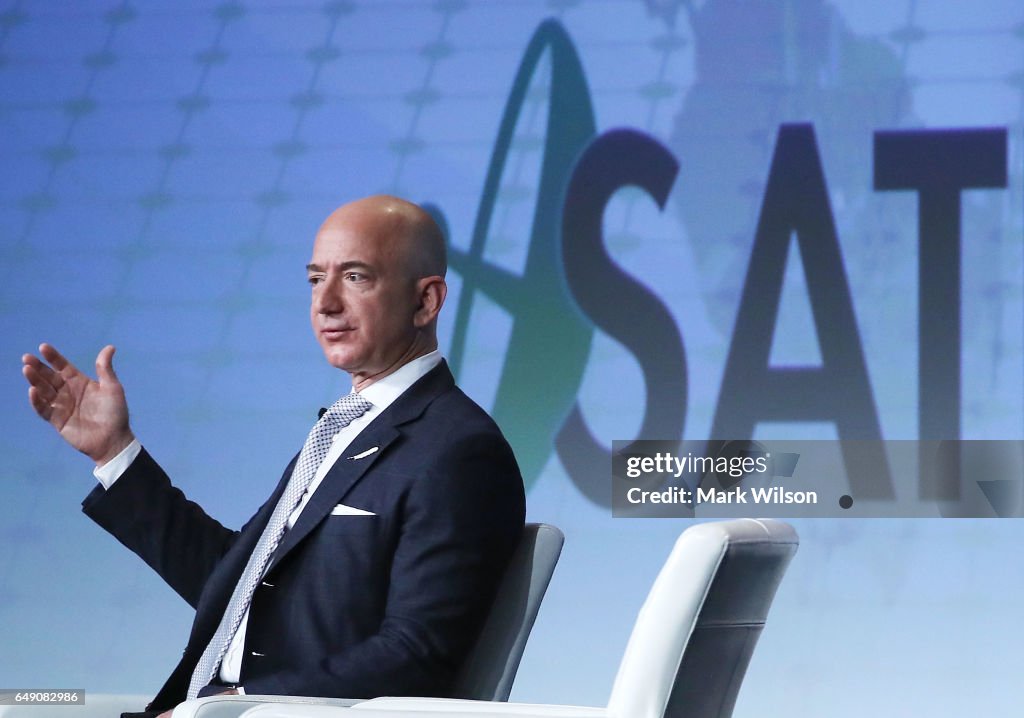 Amazon CEO And Founder Of Blue Origin Jeff Bezos Speaks At Satellite Industry Conference