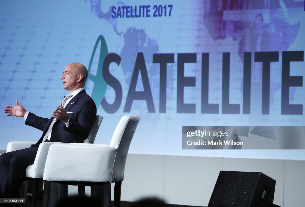 Amazon CEO And Founder Of Blue Origin Jeff Bezos Speaks At Satellite Industry Conference