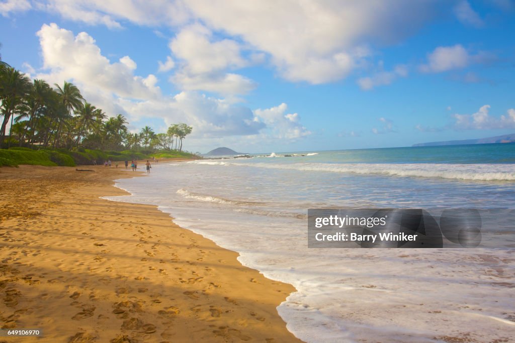 View of beach and waterline on Wailea Beach, Hawaii