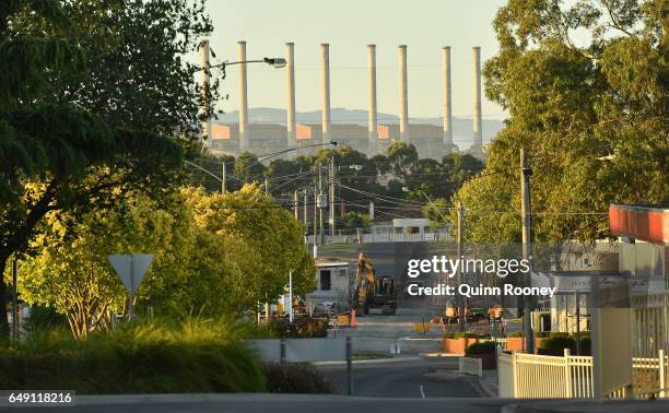 The Hazelwood Power Station is seen from the main street in Morwell on February 27, 2017 in Morwell, Australia. In November 2016, French owners of...