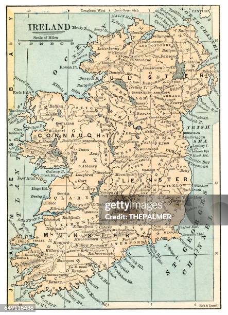 irland landkarte 1875 - ireland map stock-grafiken, -clipart, -cartoons und -symbole