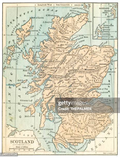 bildbanksillustrationer, clip art samt tecknat material och ikoner med skottland karta 1875 - scotland