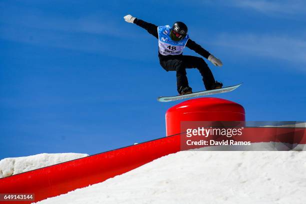 Isak Ulstein of Norway in action during slopestyle training during previews of the FIS Freestyle Ski & Snowboard World Championships 2017 on March 7,...
