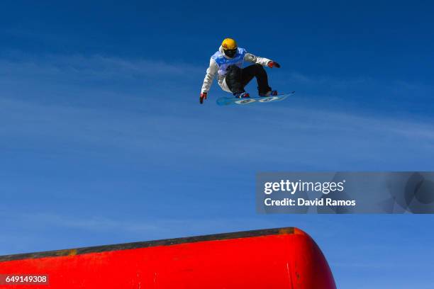 Jan Necas of Czech Republic in action during slopestyle training during previews of the FIS Freestyle Ski & Snowboard World Championships 2017 on...