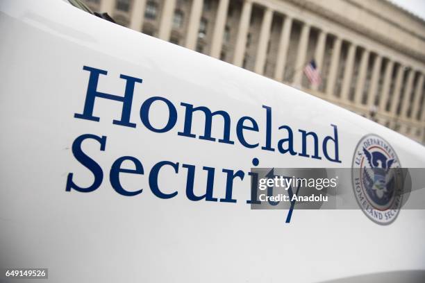 The Department of Homeland Security logo is seen on a law enforcement vehicle in Washington, United States on March 7, 2017.