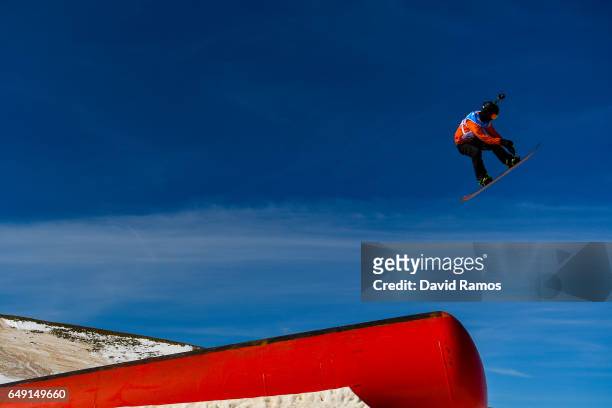 An athlete makes a run during slopestyle training during previews of the FIS Freestyle Ski & Snowboard World Championships 2017 on March 7, 2017 in...