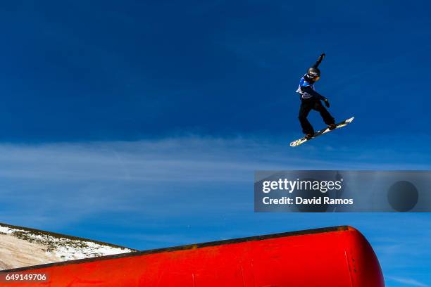 An athlete makes a run during slopestyle training during previews of the FIS Freestyle Ski & Snowboard World Championships 2017 on March 7, 2017 in...