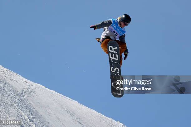 Fridtjof Tischendorf of Norway in action during slopestyle training during previews of the FIS Freestyle Ski & Snowboard World Championships on March...