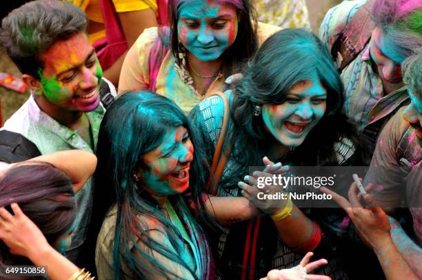 Rabindra Bharati University Students celebrating Basanta Utsav and Holi ,Color Festival at the Jorasanko Rabindra Bharati University campus on March...