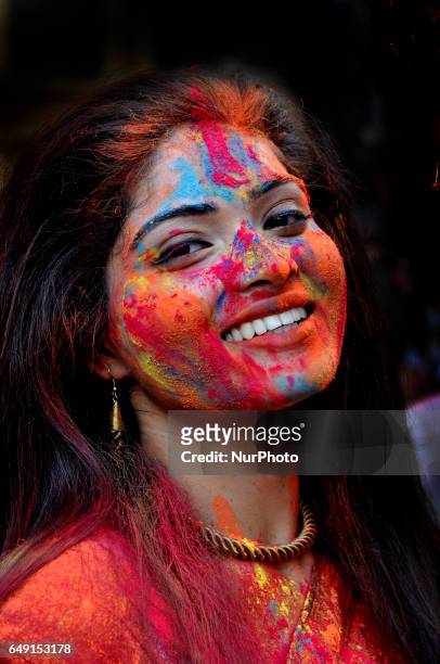 Rabindra Bharati University Students celebrating Basanta Utsav and Holi ,Color Festival at the Jorasanko Rabindra Bharati University campus on March...