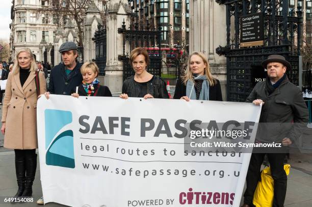 Joely Richardson, Rhys Ifans, Tracey Seaward, Juliet Stevenson and Toby Jones joined protest staged by campaigners from Safe Passage organization at...