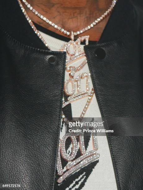 Gucci Mane, Necklace Detail attends Ralo Signing Party Hosted By Gucci Mane at Josephine Lounge on March 6, 2017 in Atlanta, Georgia.