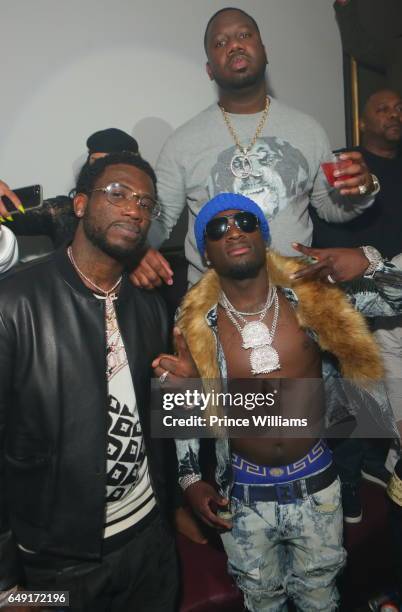 Gucci Mane, Pierre 'Pee' Thomas and Ralo attend Ralo Signing Party Hosted By Gucci Mane at Josephine Lounge on March 6, 2017 in Atlanta, Georgia.