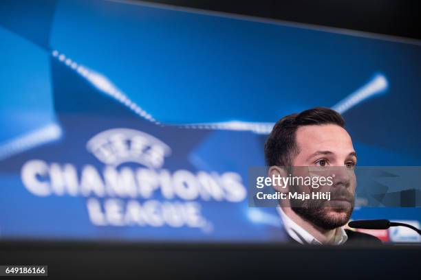 Gonzalo Castro of Dortmund looks on during a press conference prior the UEFA Champions League Round of 16 second leg match between Borussia Dortmund...