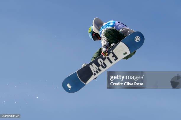 Daniel Porkert of Czech Republic in action during slopestyle training during previews of the FIS Freestyle Ski & Snowboard World Championships on...