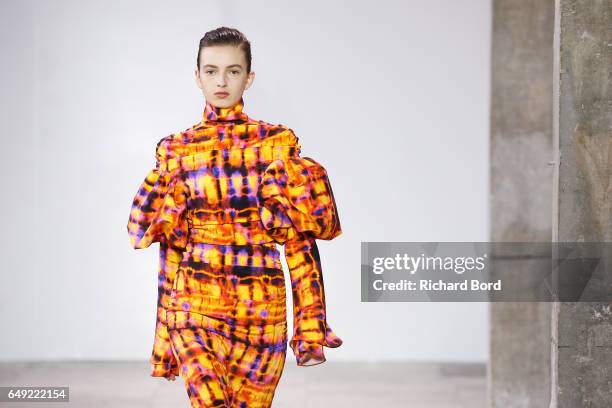 Model walks the runway during the Ellery show at Palais de Tokyo during Paris Fashion Week Womenswear Fall/Winter 2017/2018 on March 7, 2017 in...