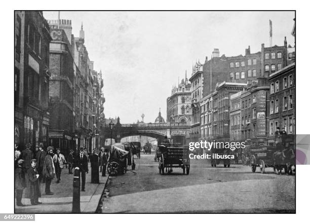 antique london's photographs: holborn viaduct, farringdon street - 1900 london stock illustrations