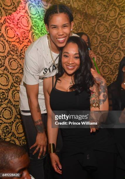 Tamera Young and Mimi Faust attend Medusa Lounge on March 3, 2017 in Atlanta, Georgia.