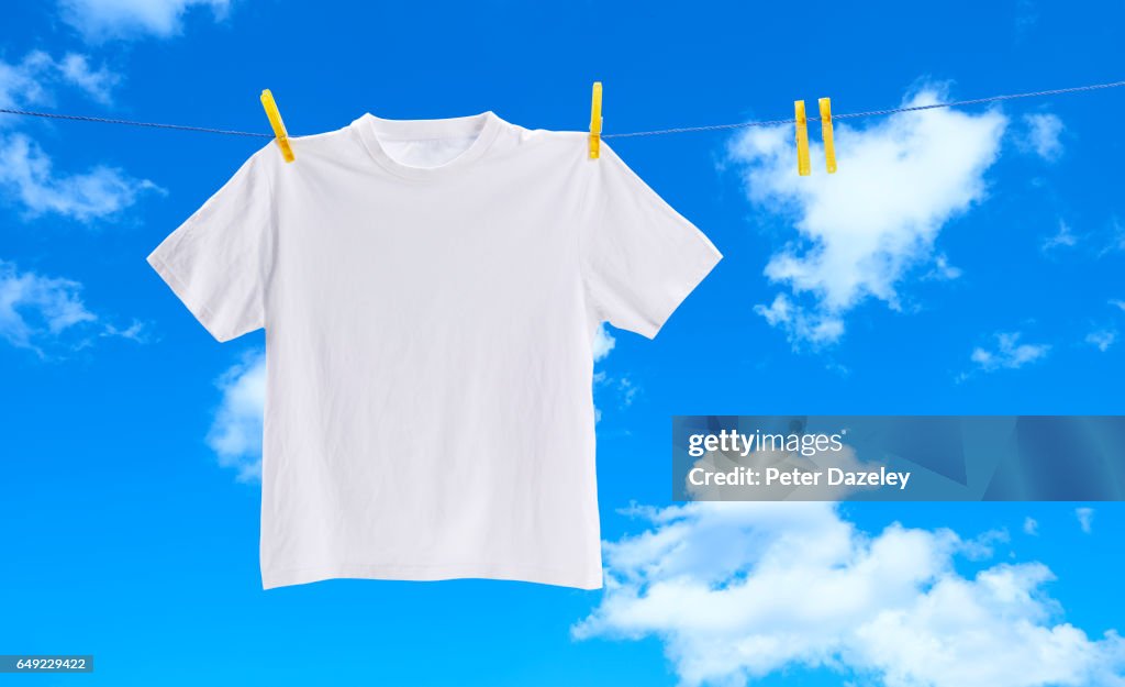 White tee shirt on washing line