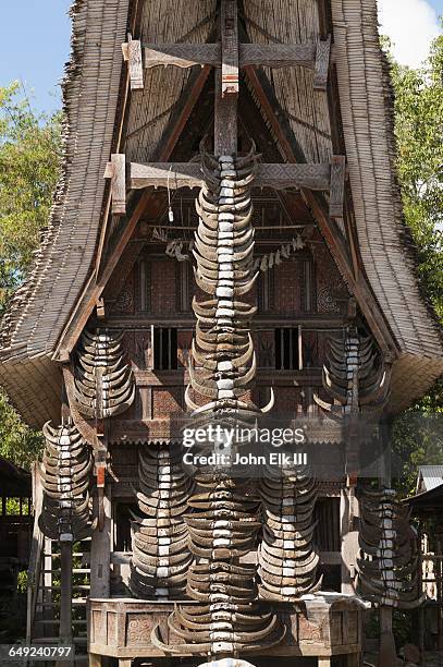 torajan house (tongkonan), detail - celebes stock pictures, royalty-free photos & images