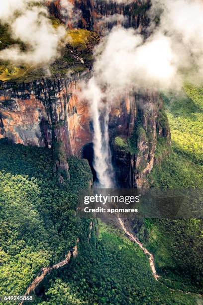 angel falls aerial view at auyan tepui. canaima national park - tepui venezuela stock pictures, royalty-free photos & images