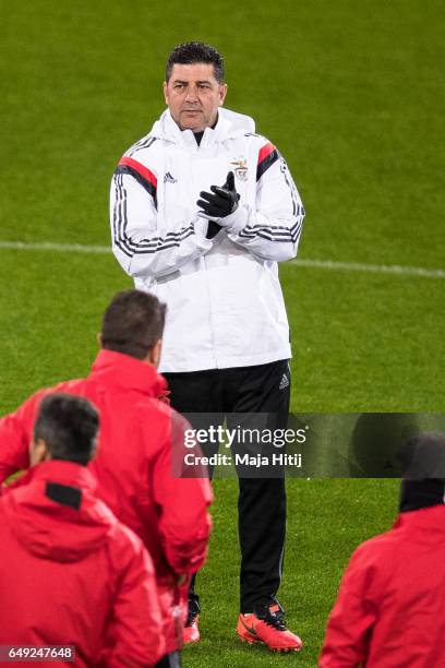 Head coach Rui Vitoria of Benfica speaks during the training prior the UEFA Champions League Round of 16 second leg match between Borussia Dortmund...