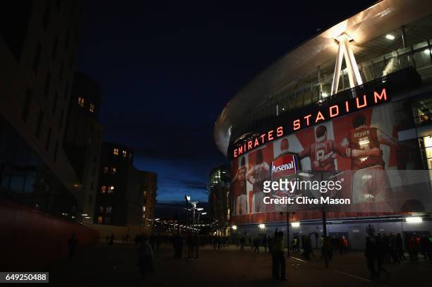 General view outside the stadium prior to the UEFA Champions League Round of 16 second leg match between Arsenal FC and FC Bayern Muenchen at...