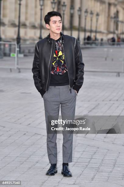 Sehun is seen arriving at Louis Vuitton fashion show during the Paris Fashion Week Womenswear Fall/Winter 2017/2018 on March 7, 2017 in Paris, France.