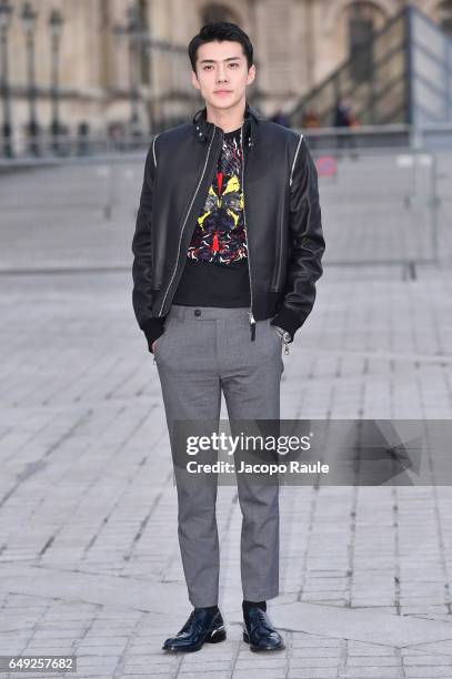Sehun is seen arriving at Louis Vuitton fashion show during the Paris Fashion Week Womenswear Fall/Winter 2017/2018 on March 7, 2017 in Paris, France.