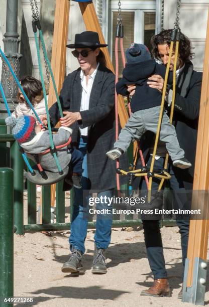 Raquel Sanchez Silva, Matias Dumont ang their twin sons Bruno Dumong and Mateo Dumont are seen on January 13, 2017 in Madrid, Spain.