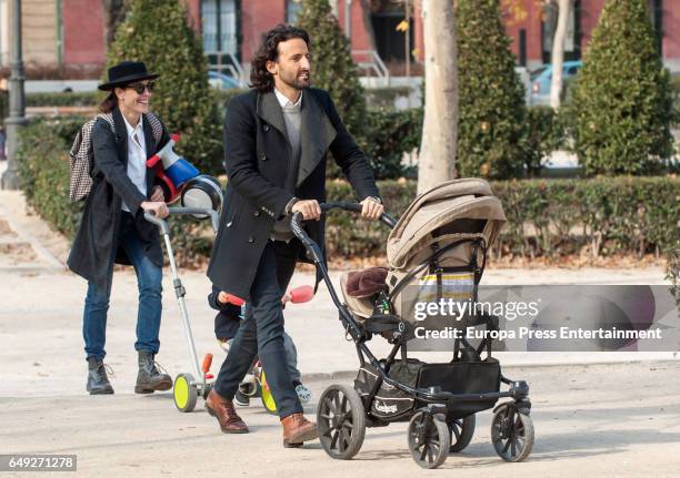 Raquel Sanchez Silva, Matias Dumont ang their twin sons Bruno Dumong and Mateo Dumont are seen on January 13, 2017 in Madrid, Spain.