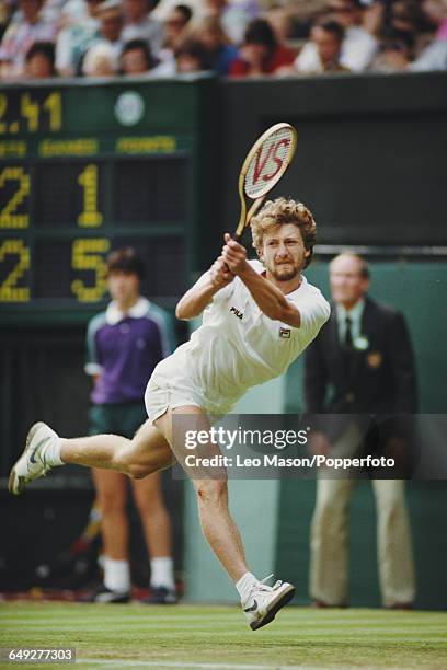 Slovak tennis player Miloslav Mecir pictured in action competing to be knocked out in the first round of the Men's Singles tournament at the...