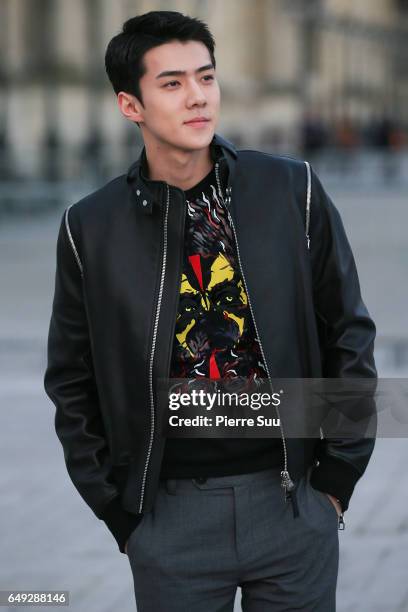 Sehun arrives at the Louis Vuitton show as part of the Paris Fashion Week Womenswear Fall/Winter 2017/2018 on March 7, 2017 in Paris, France.