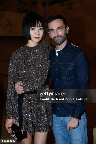 Doona Bae and Stylist Nicolas Ghesquiere pose after the Louis Vuitton show as part of the Paris Fashion Week Womenswear Fall/Winter 2017/2018 on...