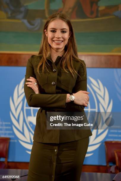 Xenia Tchoumitcheva poses at the United Nations Office at Geneva on March 7, 2017 in Geneva, Switzerland. To celebrate International Women's Day the...