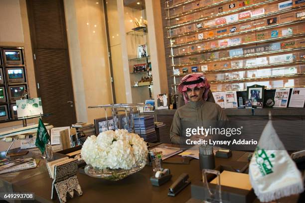Billionaire HRH Prince Waleed bin Talal sits in his office in Riyadh, Saudi Arabia, March 1, 2013. The prince was presented with a petition by Saudi...